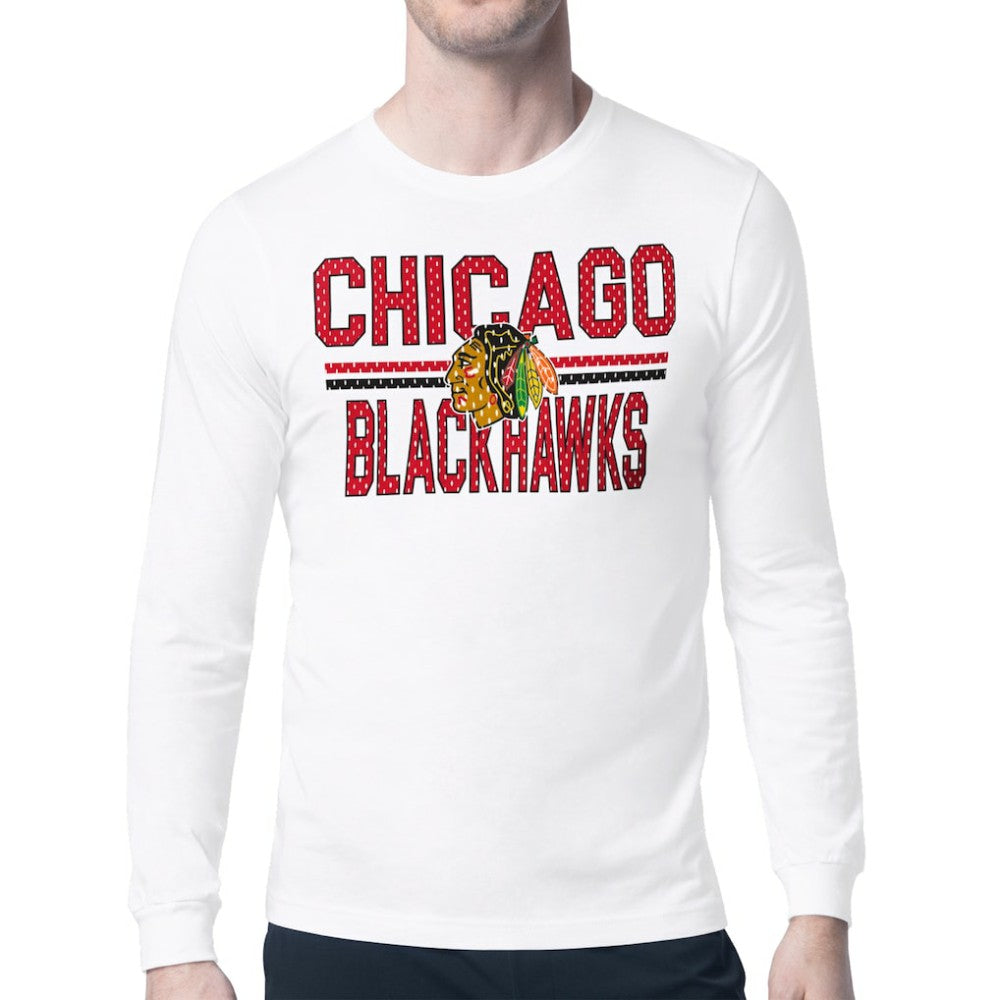 NHL White Chicago Blackhawks Starter Mesh Look Team Name Long Sleeve T-Shirt