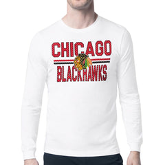 NHL White Chicago Blackhawks Starter Mesh Look Team Name Long Sleeve T-Shirt