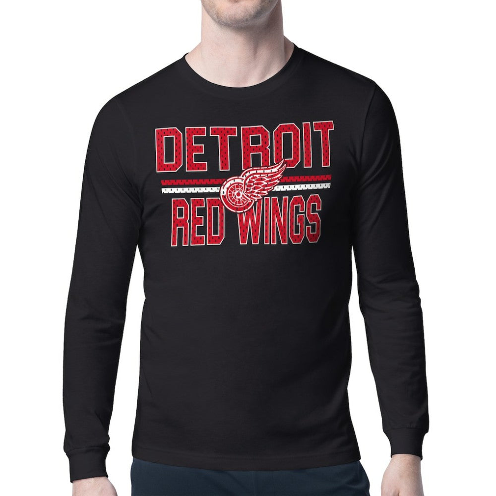 NHL Black Detroit Red Wings Starter Mesh Look Team Name Long Sleeve T-Shirt