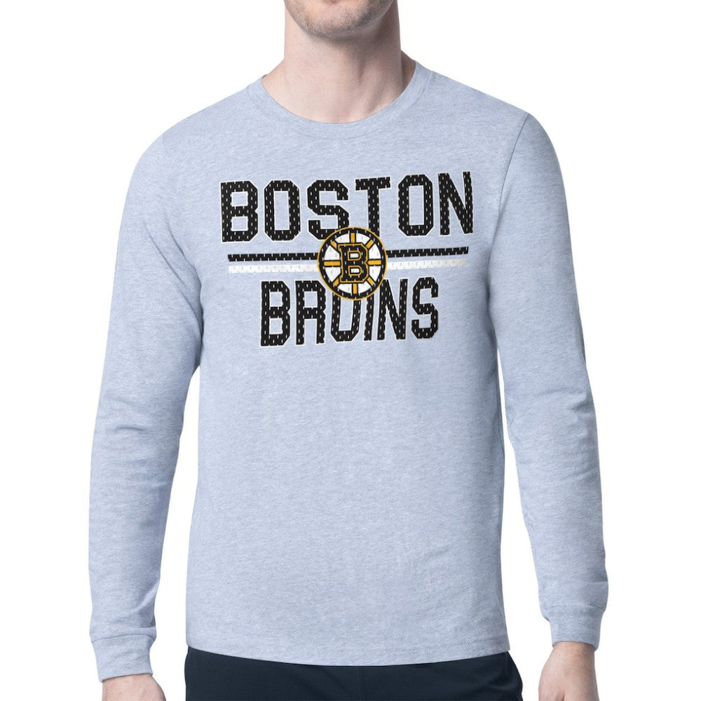 NHL Heather Gray Boston Bruins Starter Mesh Look Team Name Logo Long Sleeve T-Shirt