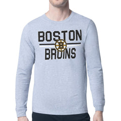 NHL Heather Gray Boston Bruins Starter Mesh Look Team Name Logo Long Sleeve T-Shirt