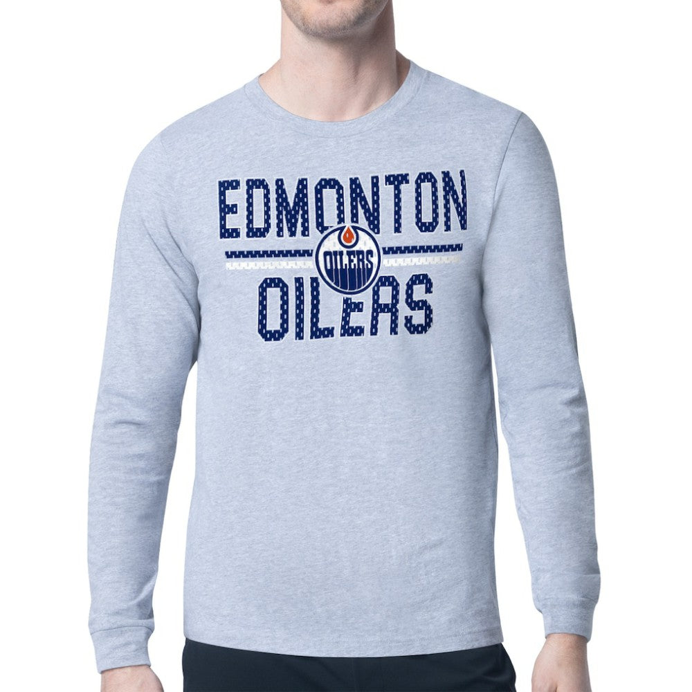 NHL Heather Gray Edmonton Oilers Starter Mesh Look Team Name Logo Long Sleeve T-Shirt