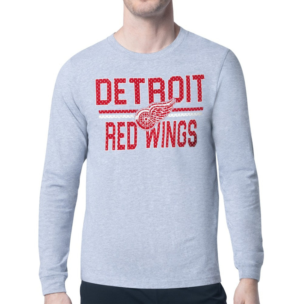 NHL Heather Gray Detroit Red Wings Starter Mesh Look Team Name Logo Long Sleeve T-Shirt
