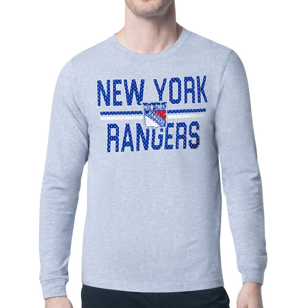 NHL Heather Gray New York Rangers Starter Mesh Look Team Name Logo Long Sleeve T-Shirt