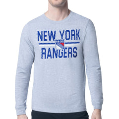 NHL Heather Gray New York Rangers Starter Mesh Look Team Name Logo Long Sleeve T-Shirt