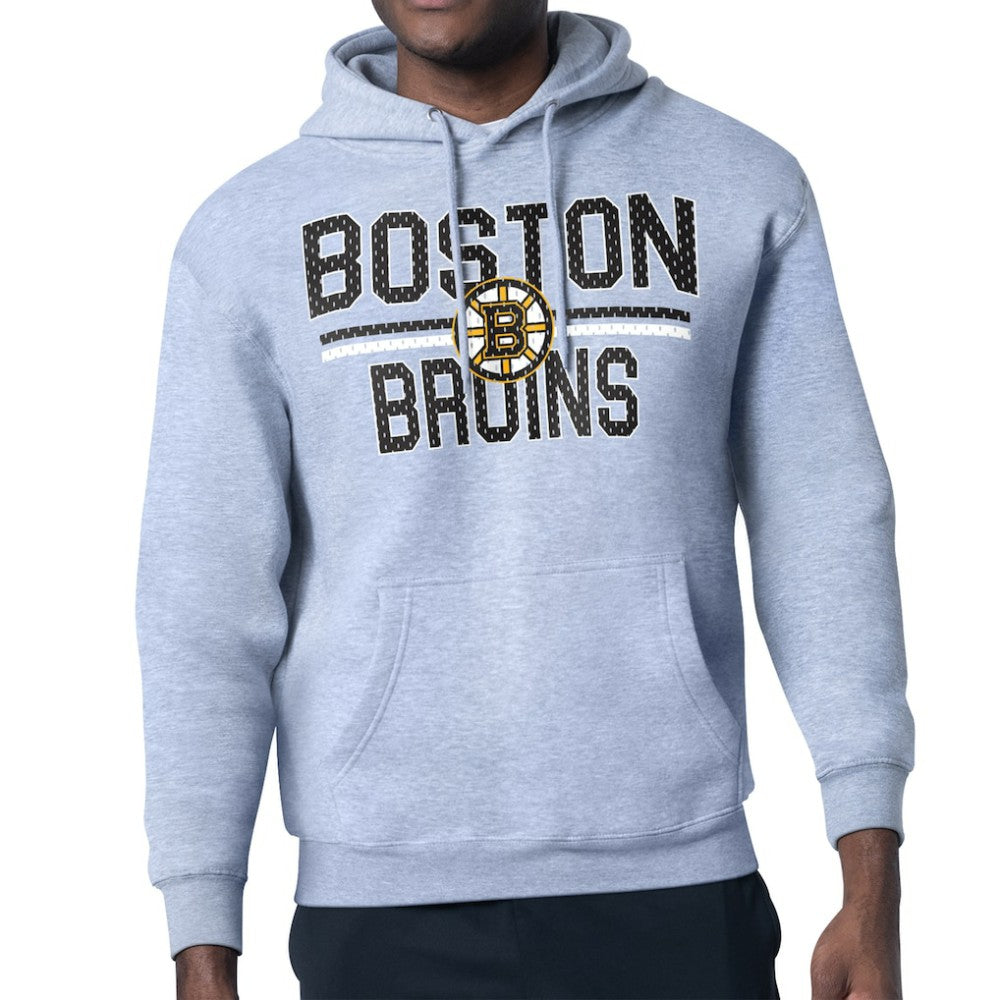 NHL Heather Gray Boston Bruins Starter Mesh Look Team Name Logo Tri-Blend Pullover Hoodie