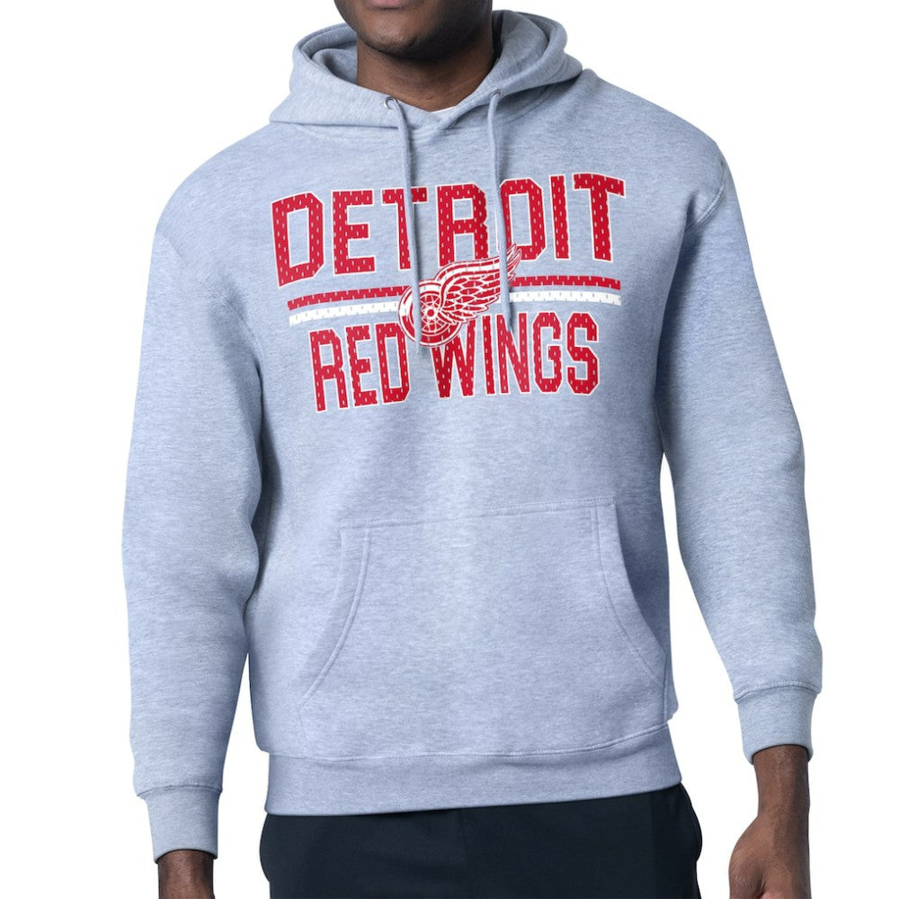 NHL Heather Gray Detroit Red Wings Starter Mesh Look Team Name Logo Tri-Blend Pullover Hoodie