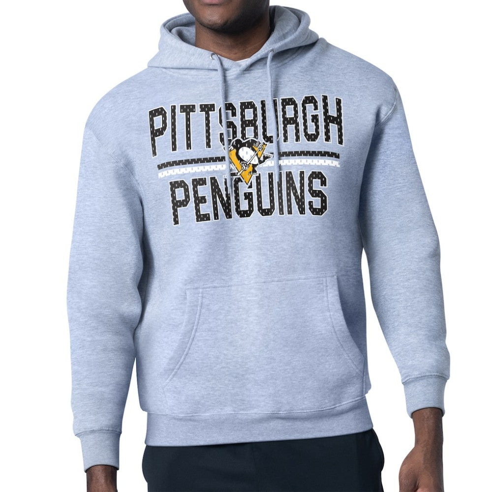 NHL Heather Gray Pittsburgh Penguins Starter Mesh Look Team Name Logo Tri-Blend Pullover Hoodie
