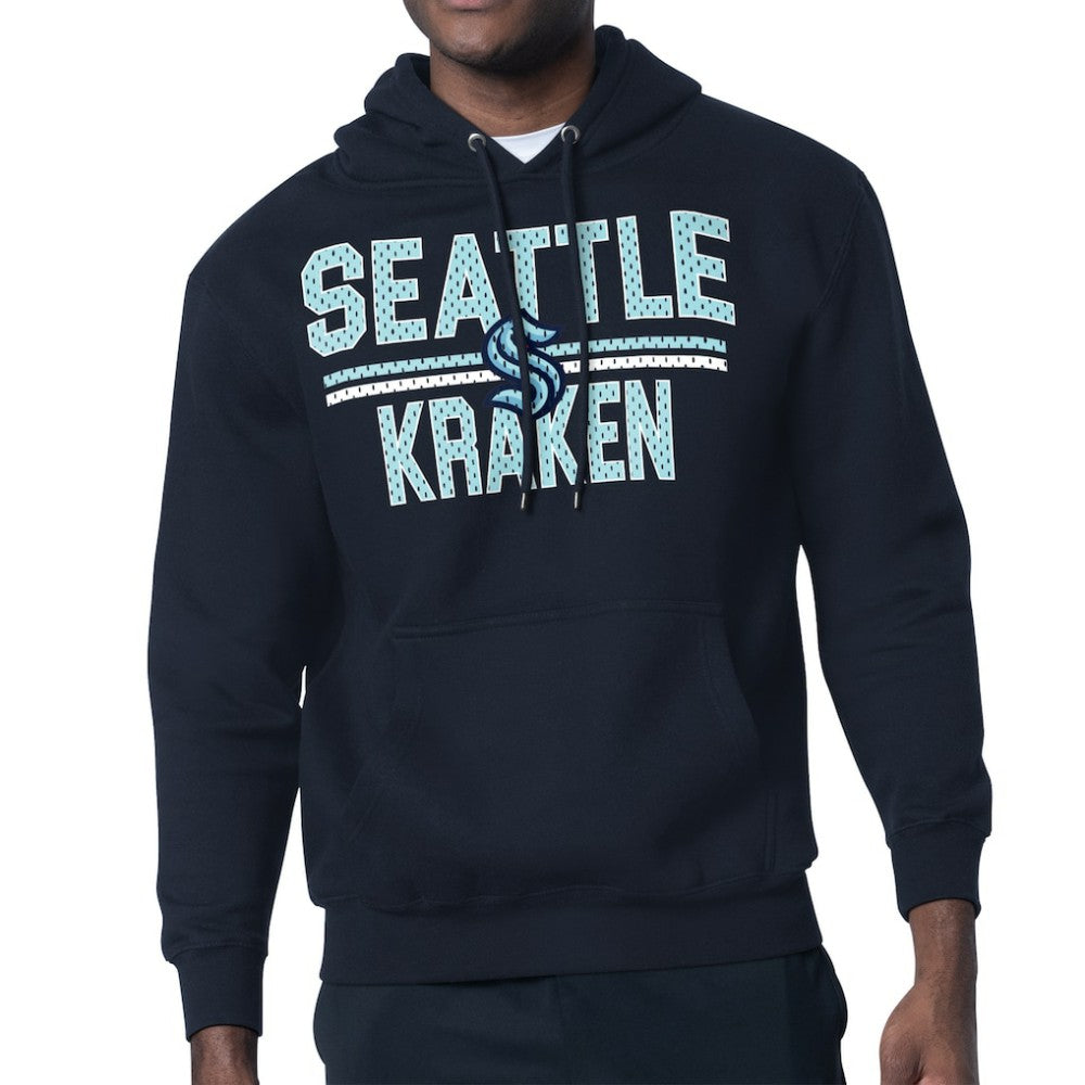 NHL Deep Sea Blue Seattle Kraken Starter Mesh Look Team Name Logo Tri-Blend Pullover Hoodie
