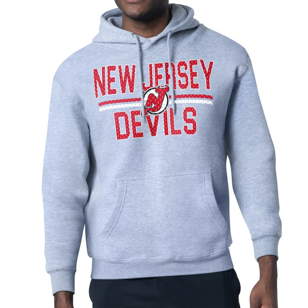 NHL Heather Gray New Jersey Devils Starter Mesh Look Team Name Logo Tri-Blend Pullover Hoodie