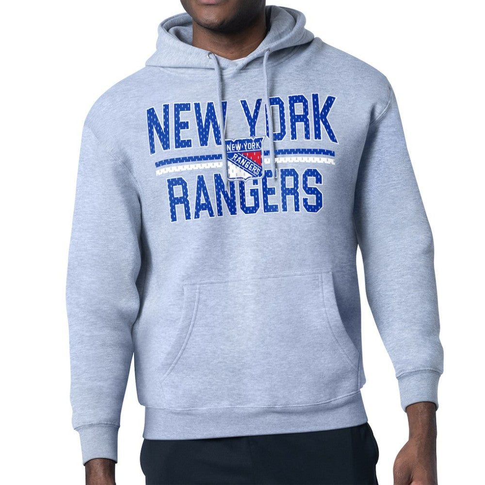 NHL Heather Gray New York Rangers Starter Mesh Look Team Name Logo Tri-Blend Pullover Hoodie