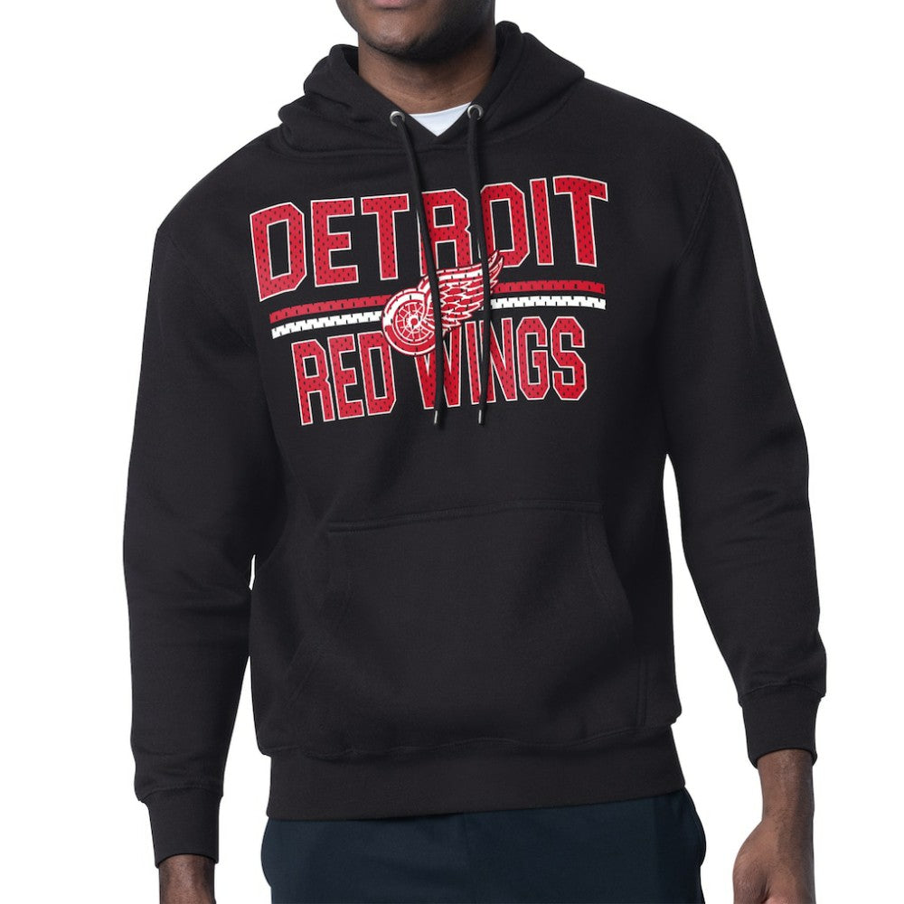 NHL Black Detroit Red Wings Starter Mesh Look Team Name Logo Tri-Blend Pullover Hoodie