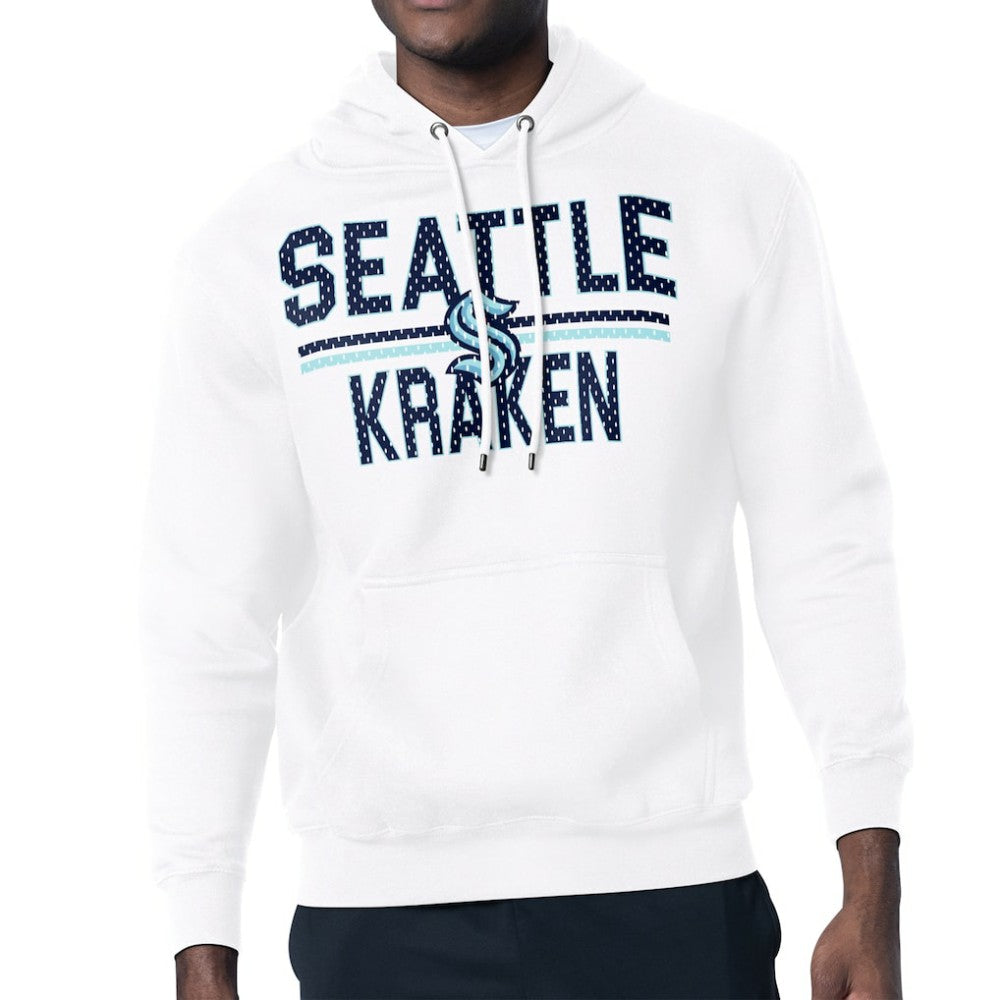 NHL White Seattle Kraken Starter Mesh Look Team Name Logo Tri-Blend Pullover Hoodie