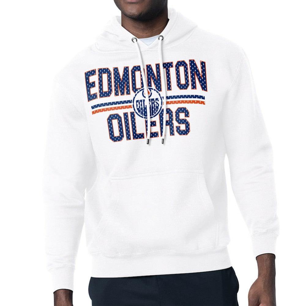 NHL White Edmonton Oilers Starter Mesh Look Team Name Logo Tri-Blend Pullover Hoodie