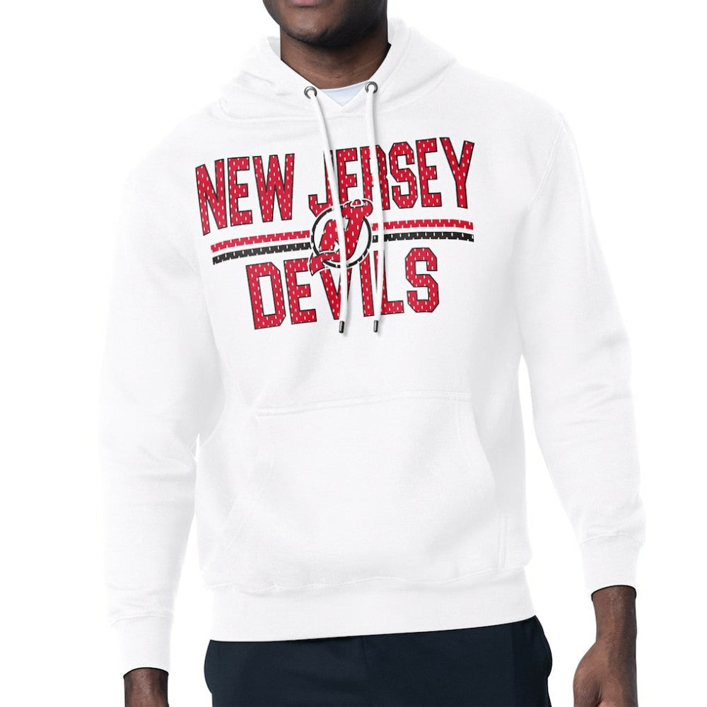 NHL White New Jersey Devils Starter Mesh Look Team Name Logo Tri-Blend Pullover Hoodie