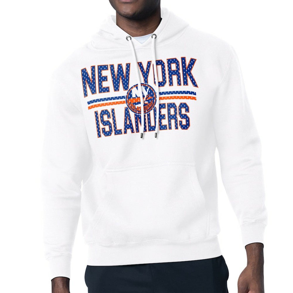 NHL White New York Islanders Starter Mesh Look Team Name Logo Tri-Blend Pullover Hoodie