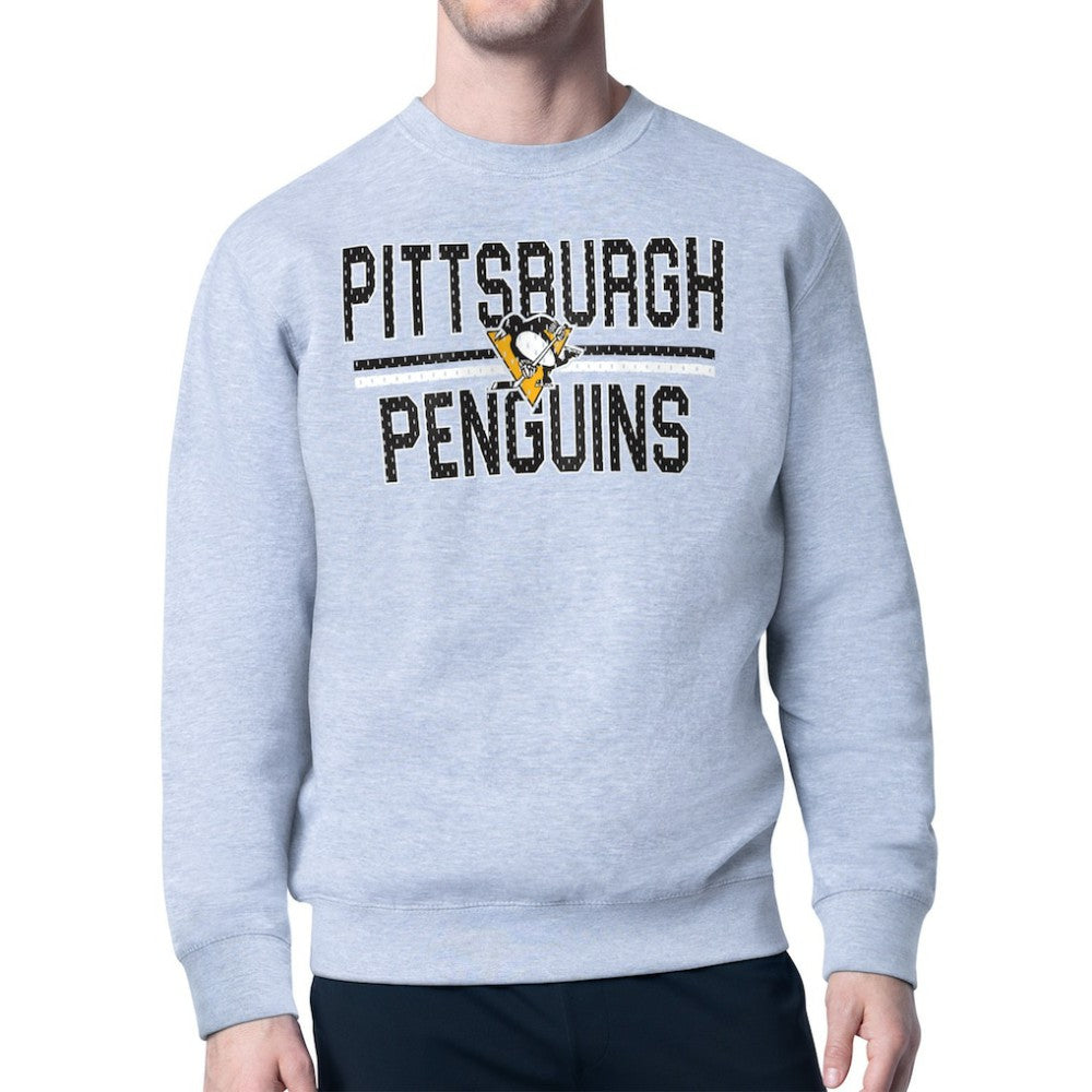 NHL Heather Gray Pittsburgh Penguins Starter Mesh Look Team Name Logo Pullover Sweatshirt