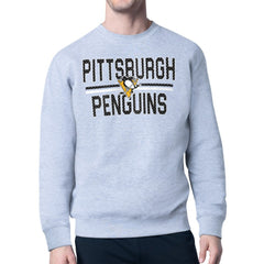 NHL Heather Gray Pittsburgh Penguins Starter Mesh Look Team Name Logo Pullover Sweatshirt
