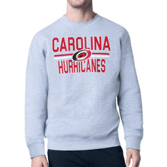 NHL Heather Gray Carolina Hurricanes Starter Mesh Look Team Name Logo Pullover Sweatshirt