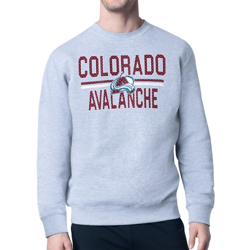 NHL Heather Gray Colorado Avalanche Starter Mesh Look Team Name Logo Pullover Sweatshirt
