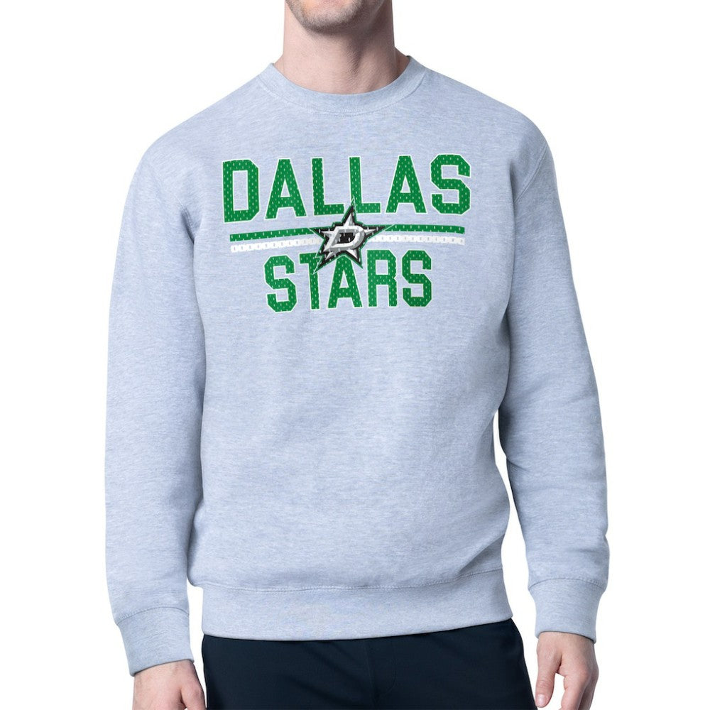 NHL Heather Gray Dallas Stars Starter Mesh Look Team Name Logo Pullover Sweatshirt