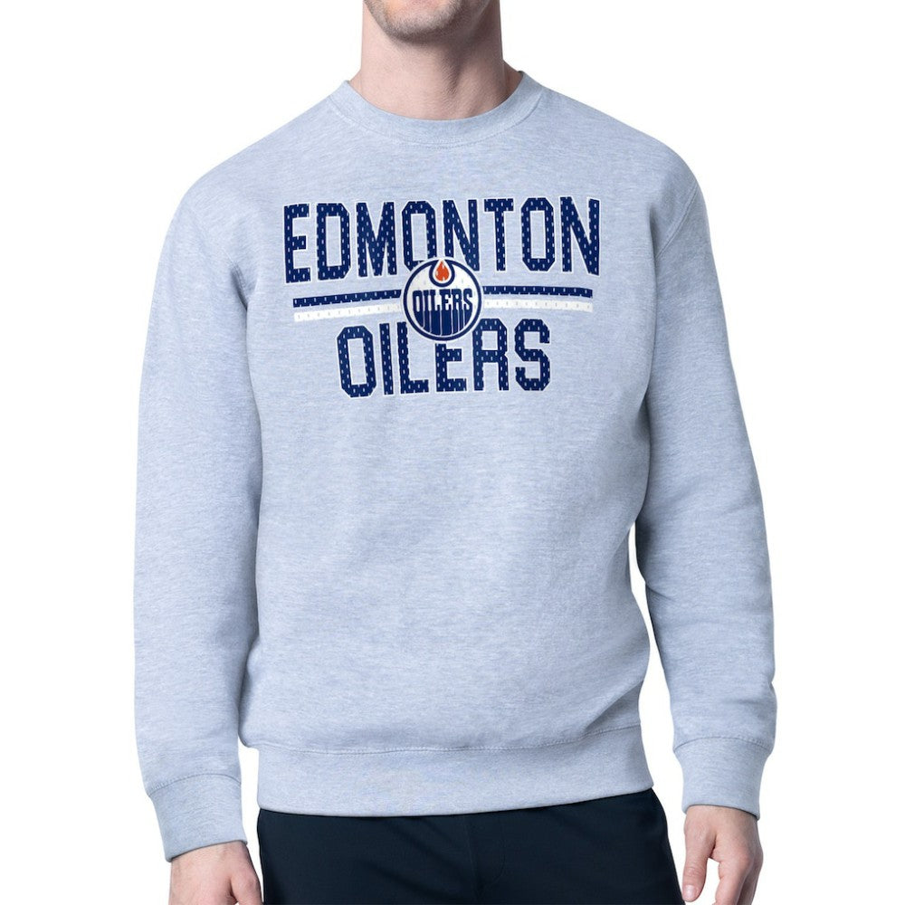 NHL Heather Gray Edmonton Oilers Starter Mesh Look Team Name Logo Pullover Sweatshirt