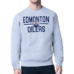 NHL Heather Gray Edmonton Oilers Starter Mesh Look Team Name Logo Pullover Sweatshirt