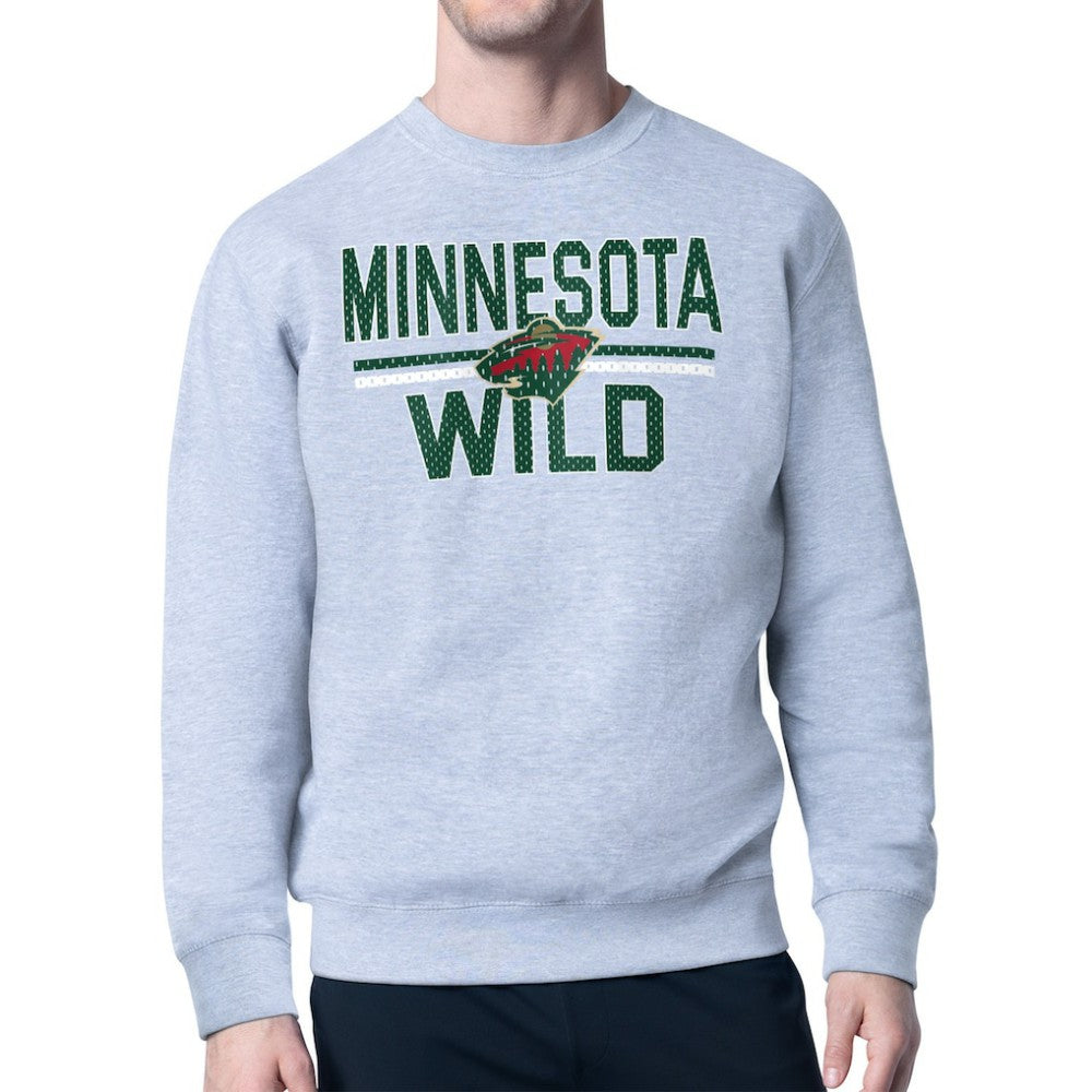 NHL Heather Gray Minnesota Wild Starter Mesh Look Team Name Logo Pullover Sweatshirt