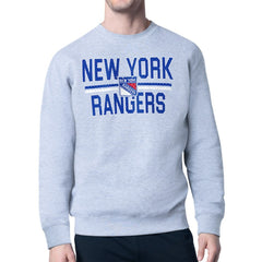 NHL Heather Gray New York Rangers Starter Mesh Look Team Name Logo Pullover Sweatshirt