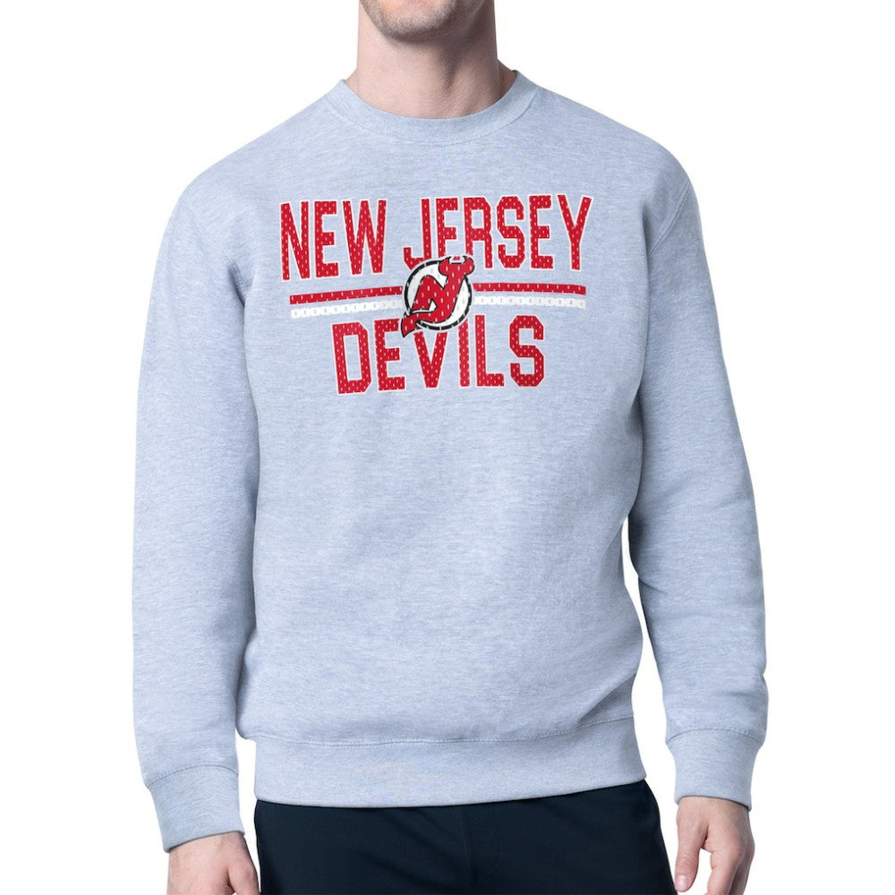 NHL Heather Gray New Jersey Devils Starter Mesh Look Team Name Logo Pullover Sweatshirt