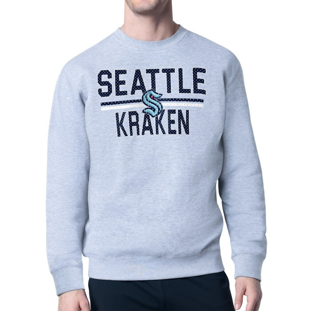 NHL Heather Gray Seattle Kraken Starter Mesh Look Team Name Logo Pullover Sweatshirt