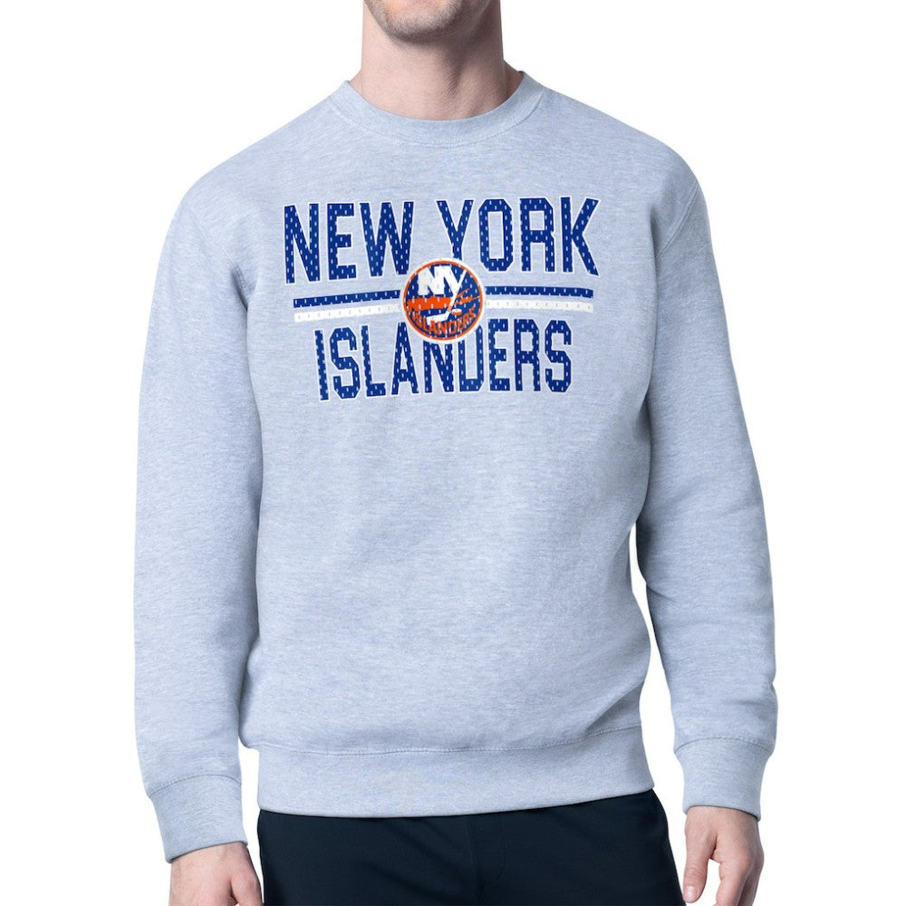 NHL Heather Gray New York Islanders Starter Mesh Look Team Name Logo Pullover Sweatshirt