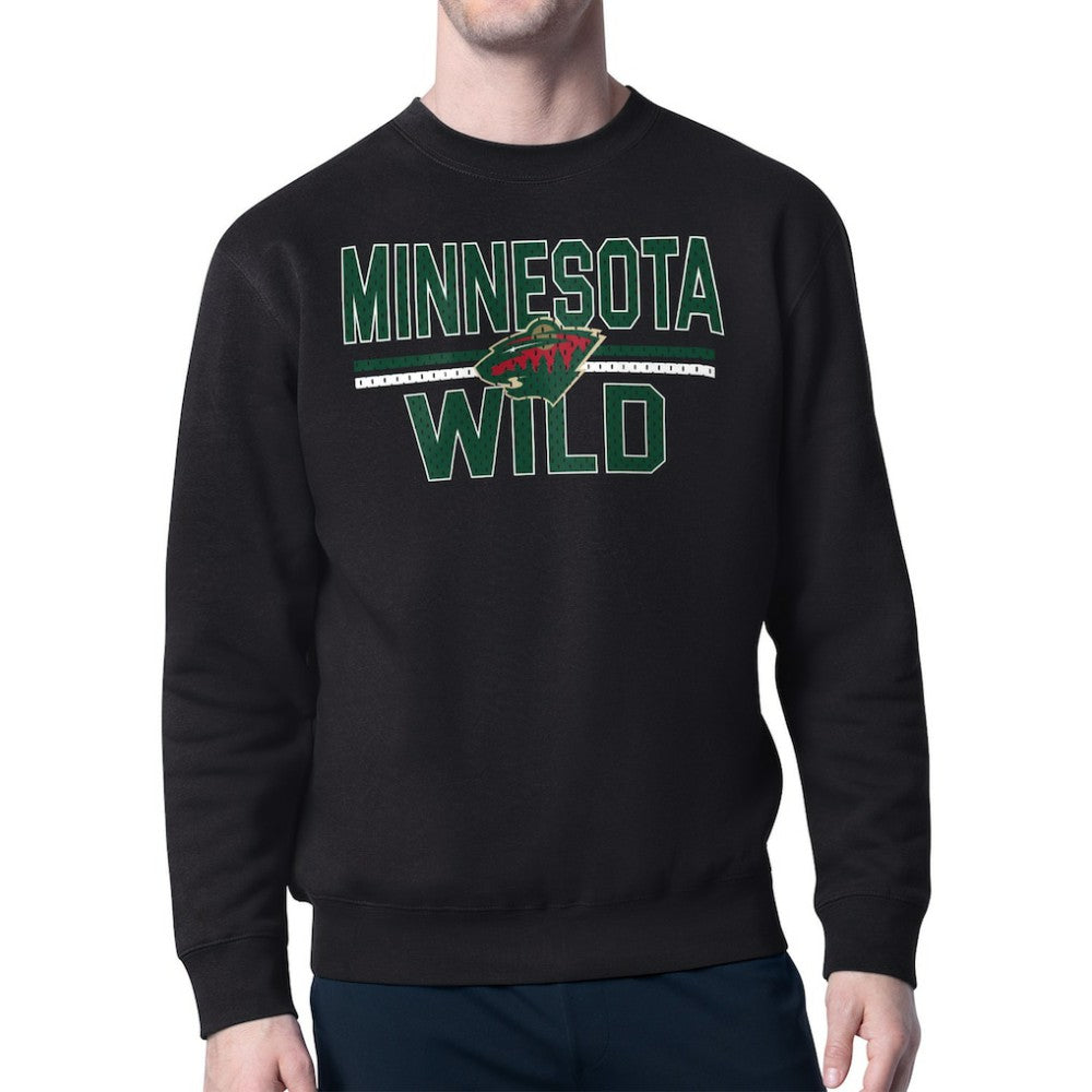 NHL Black Minnesota Wild Starter Mesh Look Team Name Logo Pullover Sweatshirt