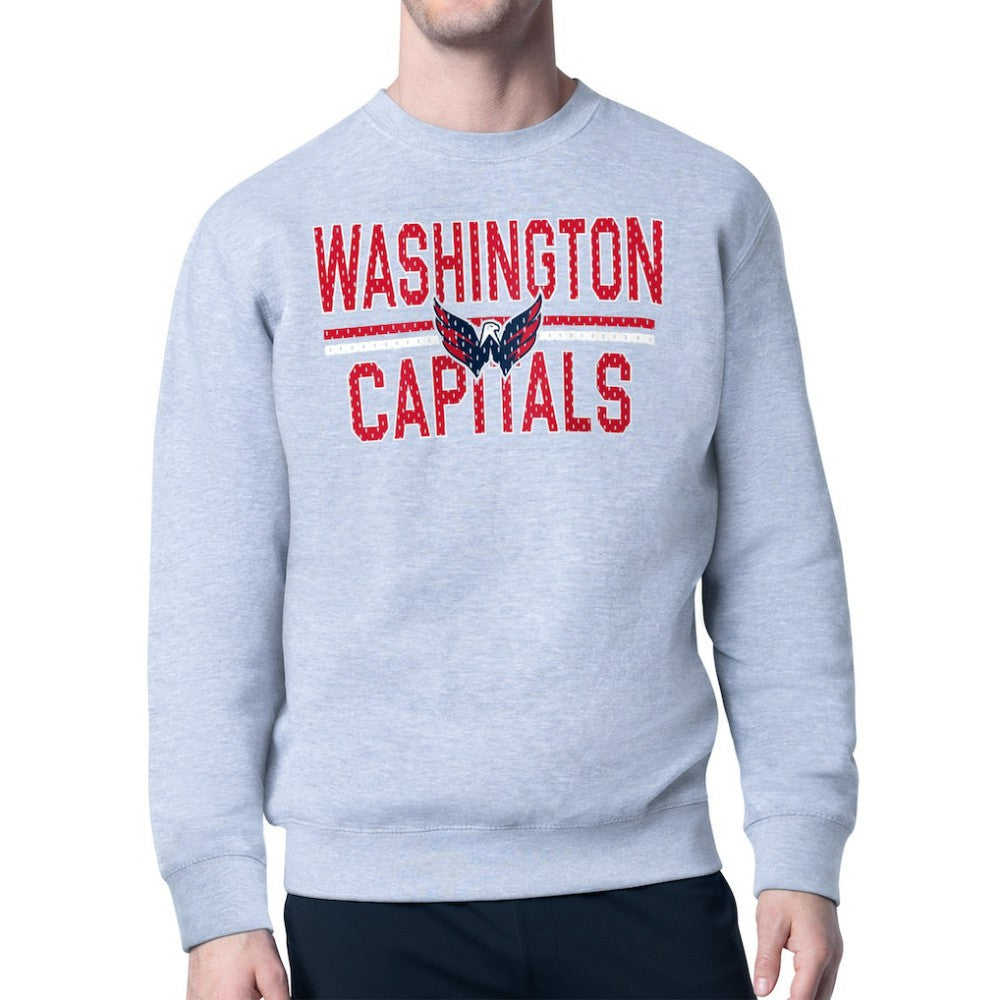 NHL Heather Gray Washington Capitals Starter Mesh Look Team Name Logo Pullover Sweatshirt