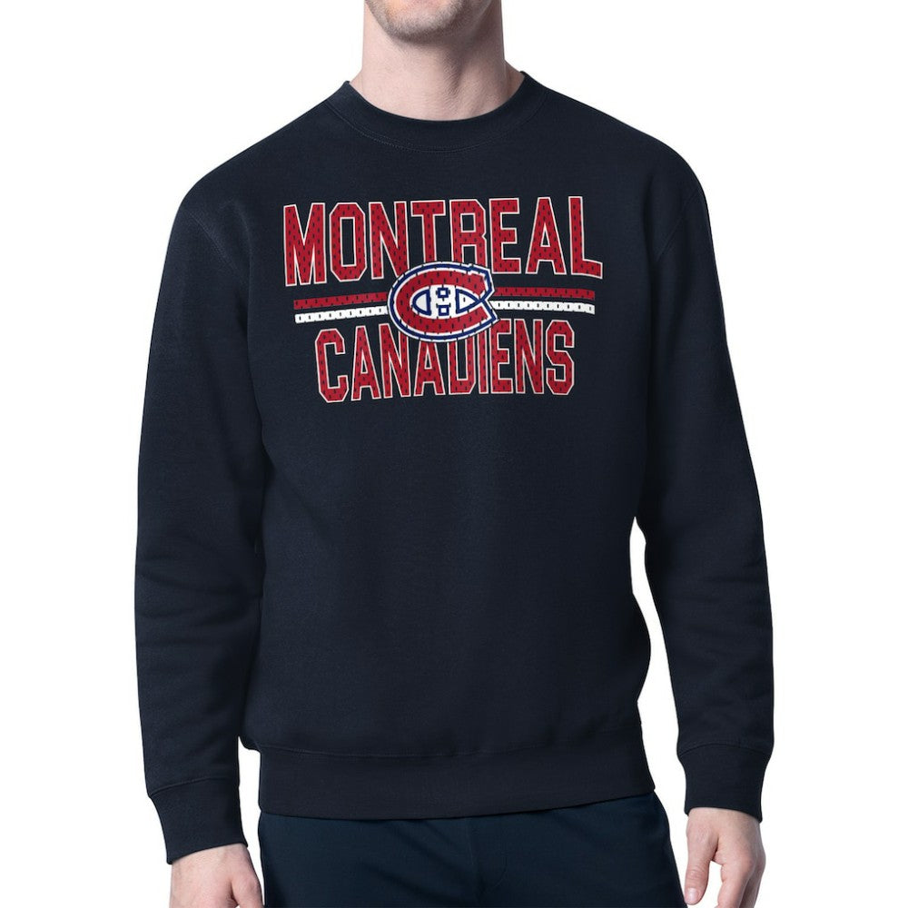 NHL Navy Montreal Canadiens Starter Mesh Look Team Name Logo Pullover Sweatshirt