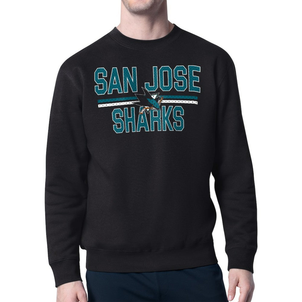 NHL Black San Jose Sharks Starter Mesh Look Team Name Logo Pullover Sweatshirt