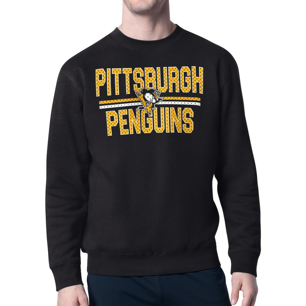 NHL Black Pittsburgh Penguins Starter Mesh Look Team Name Logo Pullover Sweatshirt
