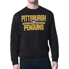 NHL Black Pittsburgh Penguins Starter Mesh Look Team Name Logo Pullover Sweatshirt