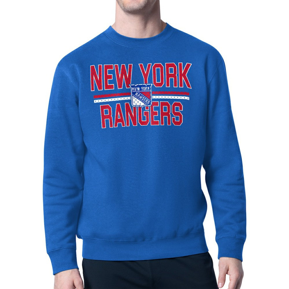 NHL Blue New York Rangers Starter Mesh Look Team Name Logo Pullover Sweatshirt