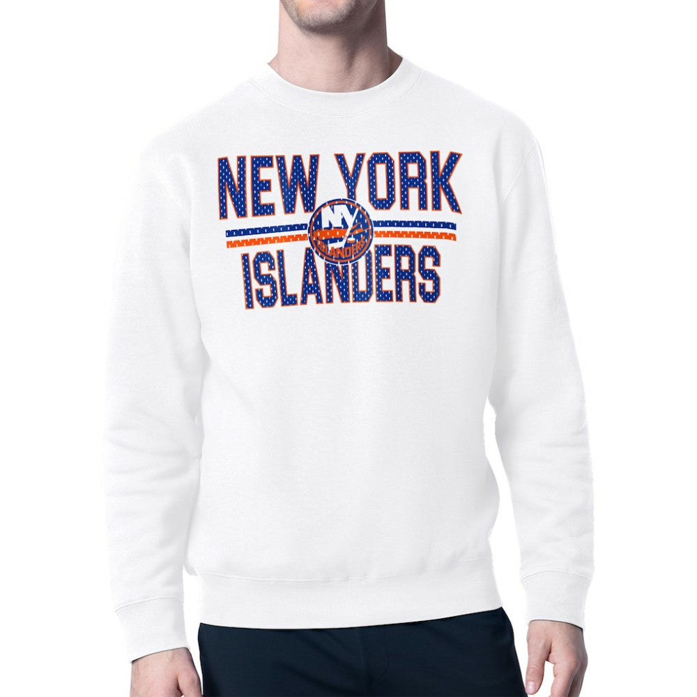 NHL White New York Islanders Starter Mesh Look Team Name Logo Pullover Sweatshirt