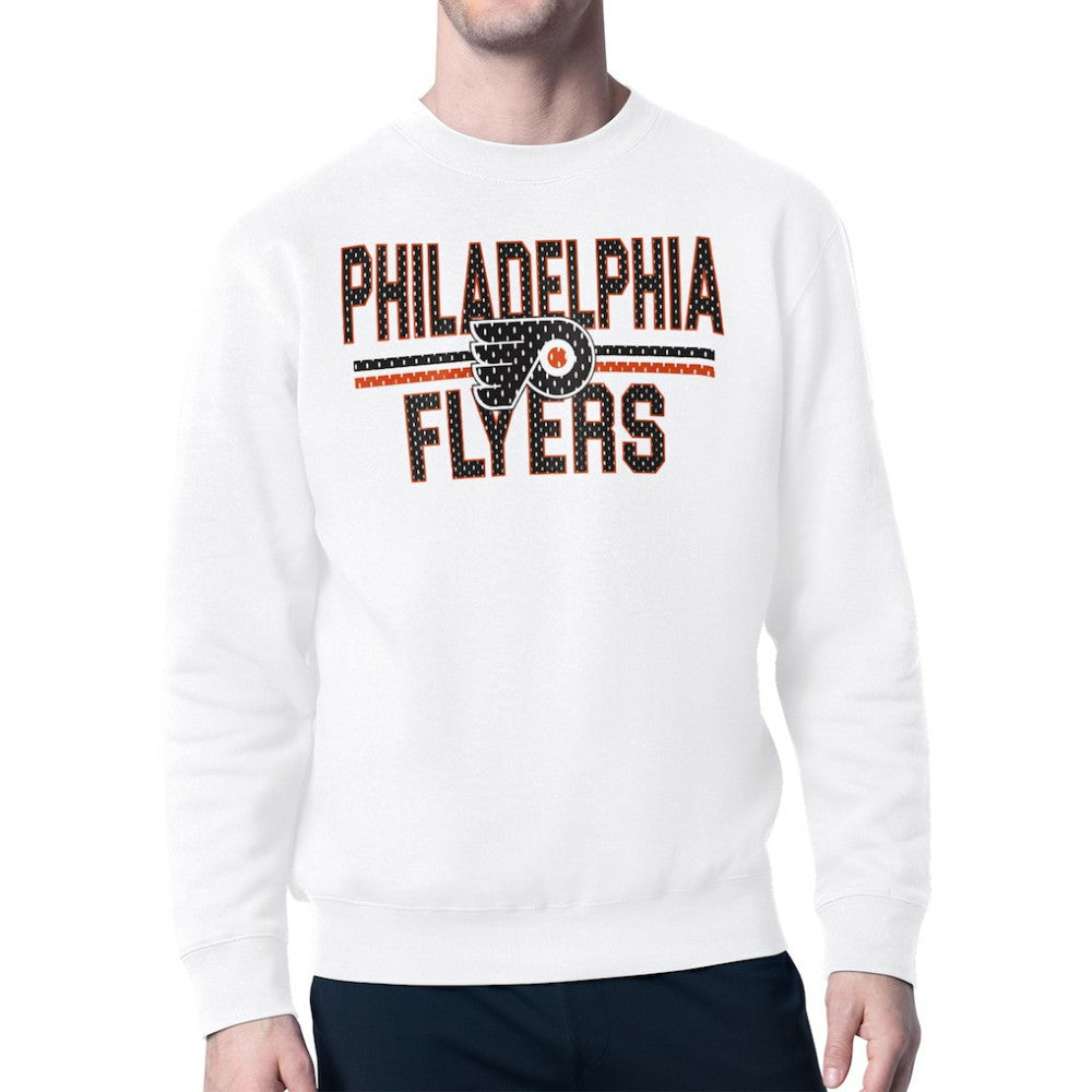 NHL White Philadelphia Flyers Starter Mesh Look Team Name Logo Pullover Sweatshirt