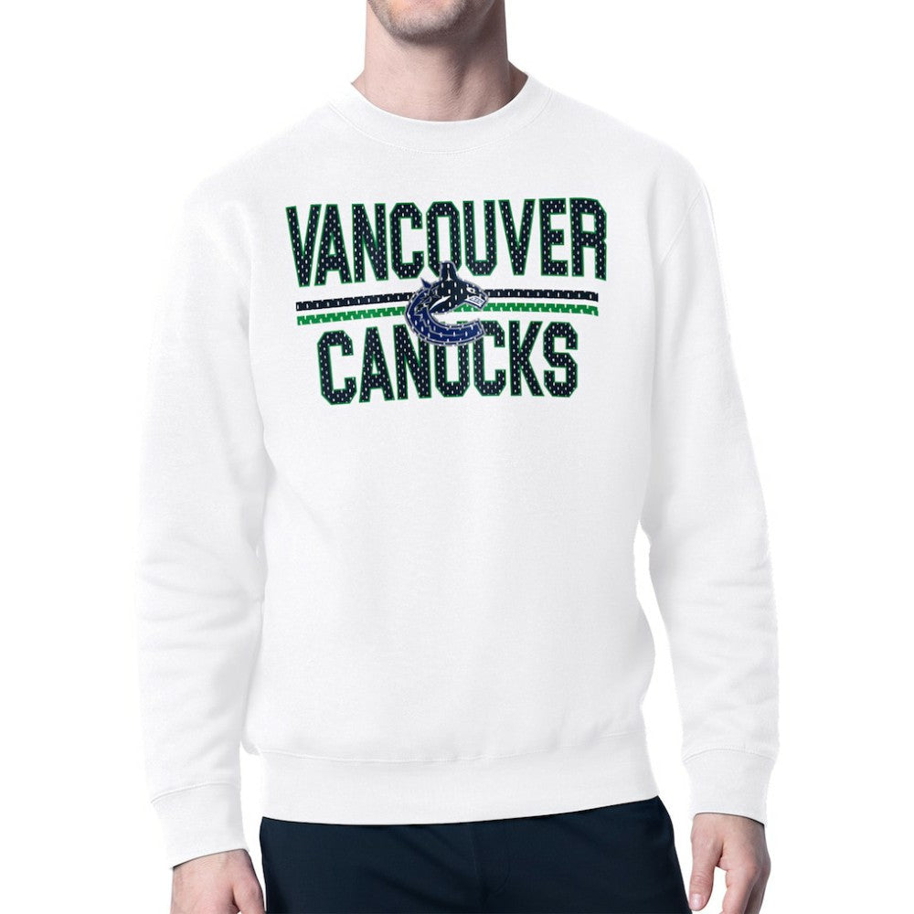 NHL White Vancouver Canucks Starter Mesh Look Team Name Logo Pullover Sweatshirt