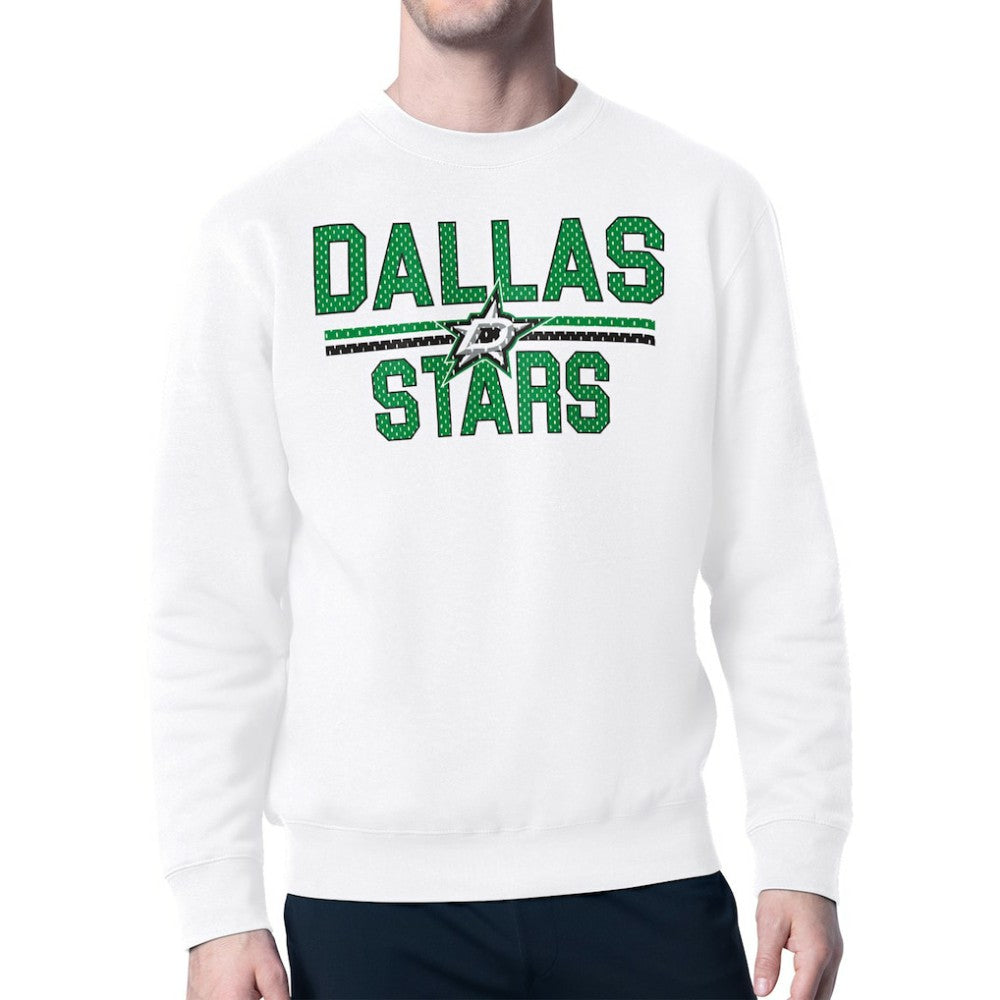 NHL White Dallas Stars Starter Mesh Look Team Name Logo Pullover Sweatshirt