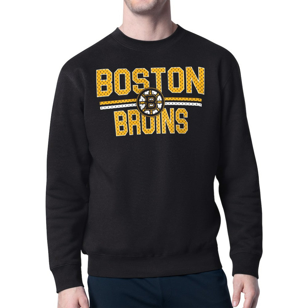 NHL Black Boston Bruins Starter Mesh Look Team Name Logo Pullover Sweatshirt