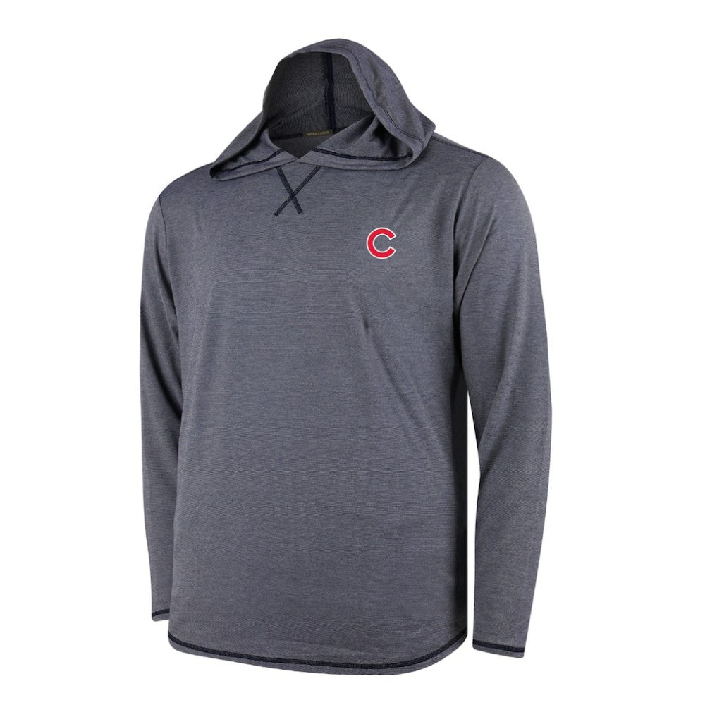 MLB Chicago Cubs Butter Stripe Tri-Blend Long Sleeve Hoodie T-Shirt - Navy