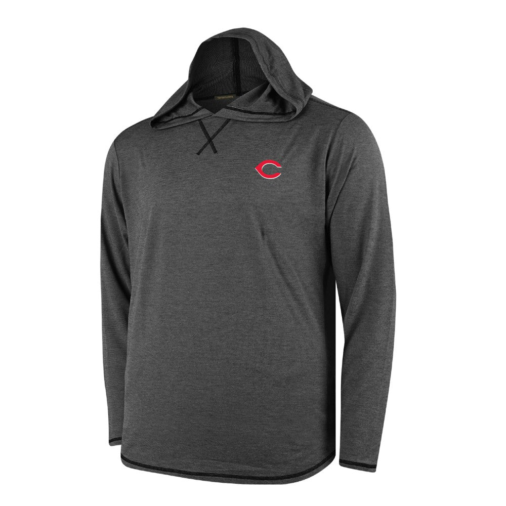 MLB Cincinnati Reds Butter Stripe Tri-Blend Long Sleeve Hoodie T-Shirt - Black