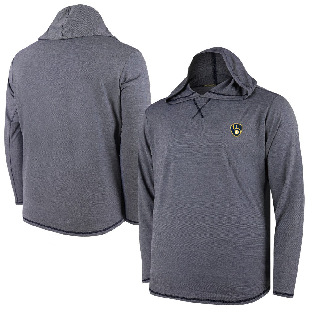 MLB Milwaukee Brewers Butter Stripe Tri-Blend Long Sleeve Hoodie T-Shirt - Navy