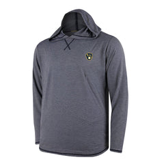 MLB Milwaukee Brewers Butter Stripe Tri-Blend Long Sleeve Hoodie T-Shirt - Navy