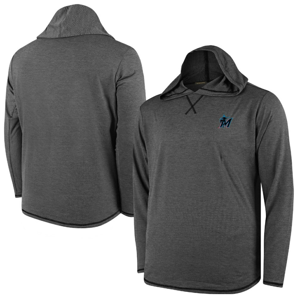 MLB Miami Marlins Butter Stripe Tri-Blend Long Sleeve Hoodie T-Shirt - Black