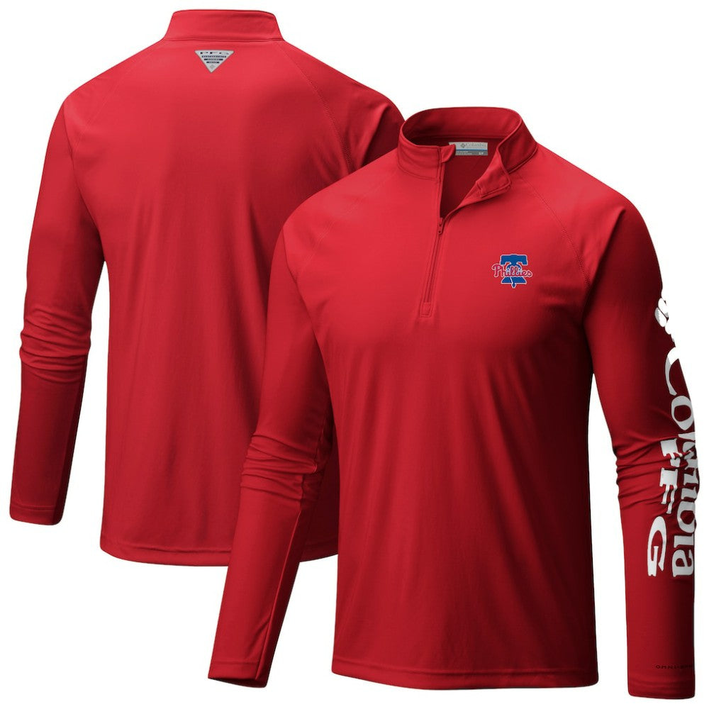 MLB Philadelphia Phillies Columbia Terminal Tackle Raglan Omni-Shade Quarter-Zip Pullover Top